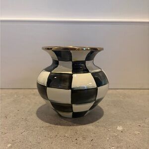 MacKenzie-Childs Black and White Checkered Vase with Gold Accent